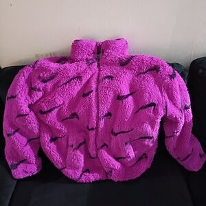 Nike Kids Fuzzy Pink Jacket with Black Accents